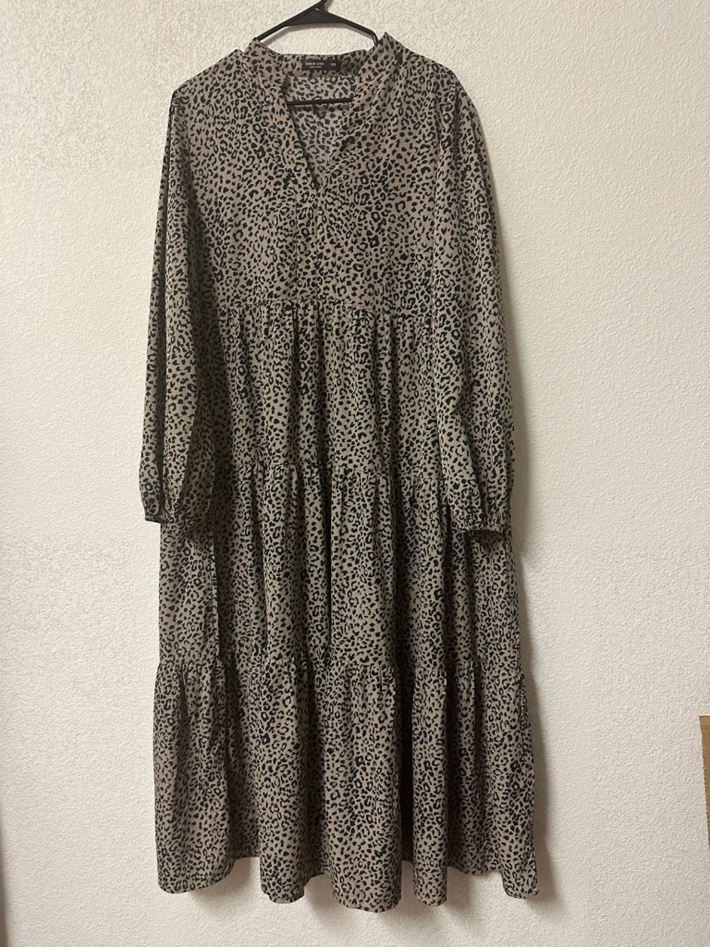 SHEIN Taupe and Black Leopard Print Tiered Maxi Dress